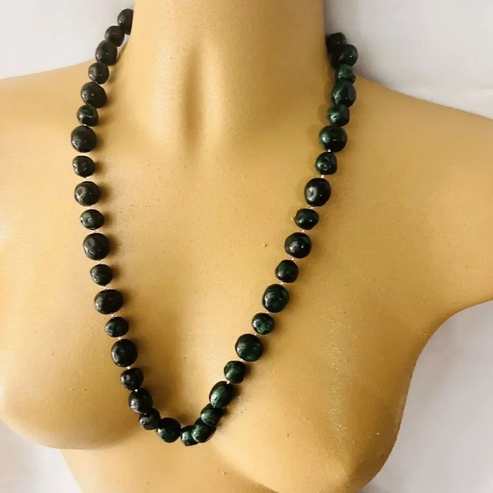 Vintage Lucite Necklace Green Gold Chunky Potato Beads Beaded Pretty Color 4547